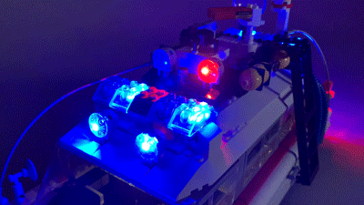 Animated gif showing rotating lightbars in the Brickstuff light and sound kit for the LEGO Creator Ecto-1 (set #10274).